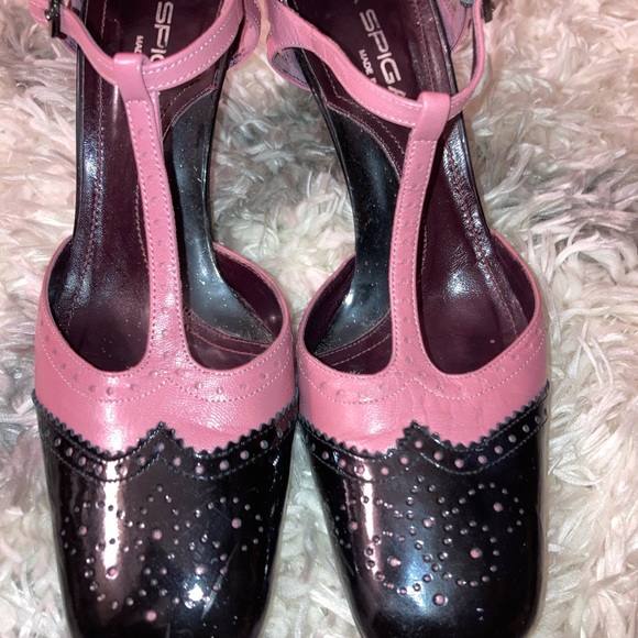 Via Spiga Black Pink Leather Wingtip - Picture 2 of 8